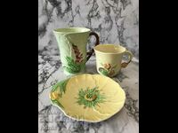 Porcelain cups and saucers with markings