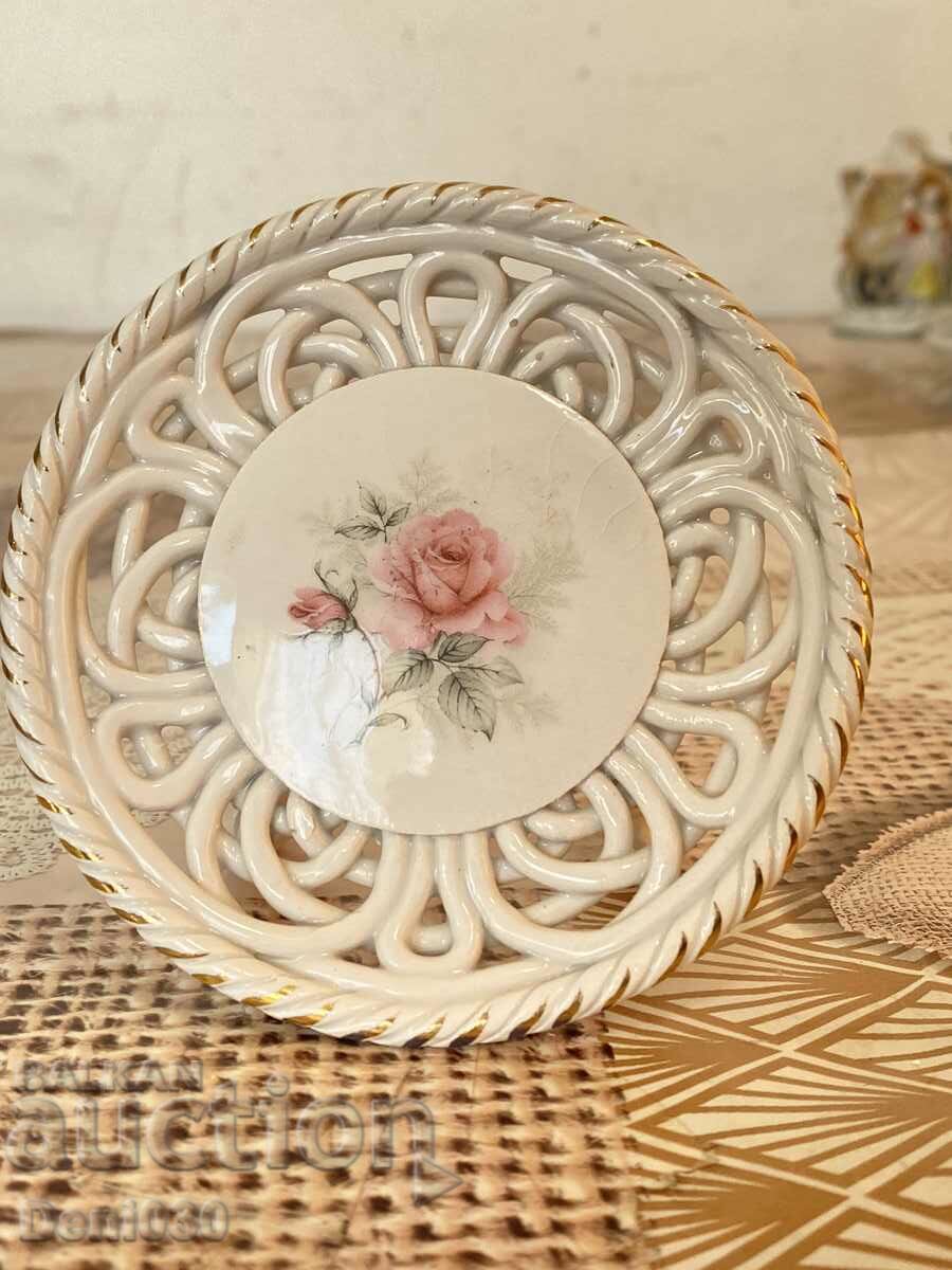 Vintage old Spanish porcelain saucer