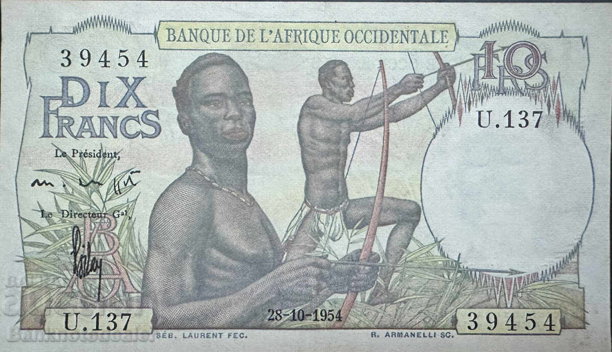French West Africa 10 Francs 1954 Pick 37 Ref 9454 French West Africa 10 Francs 1954 Pick 37 Ref 9454