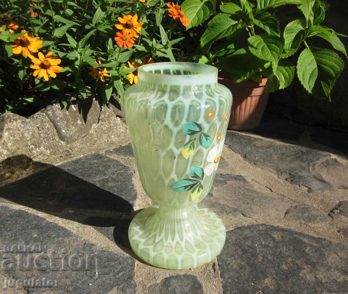 Δημοπρασία παλιό γυάλινο βάζο ζωγραφισμένο στο χέρι γυαλί Murano