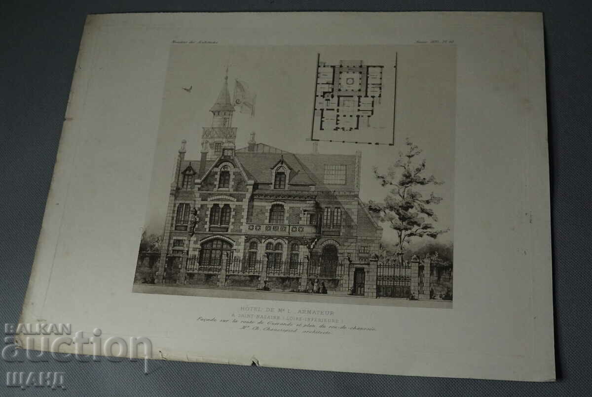 1895 France Architectural lithograph of Hotel Armateur