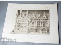 1895 France Architectural lithograph of a villa house