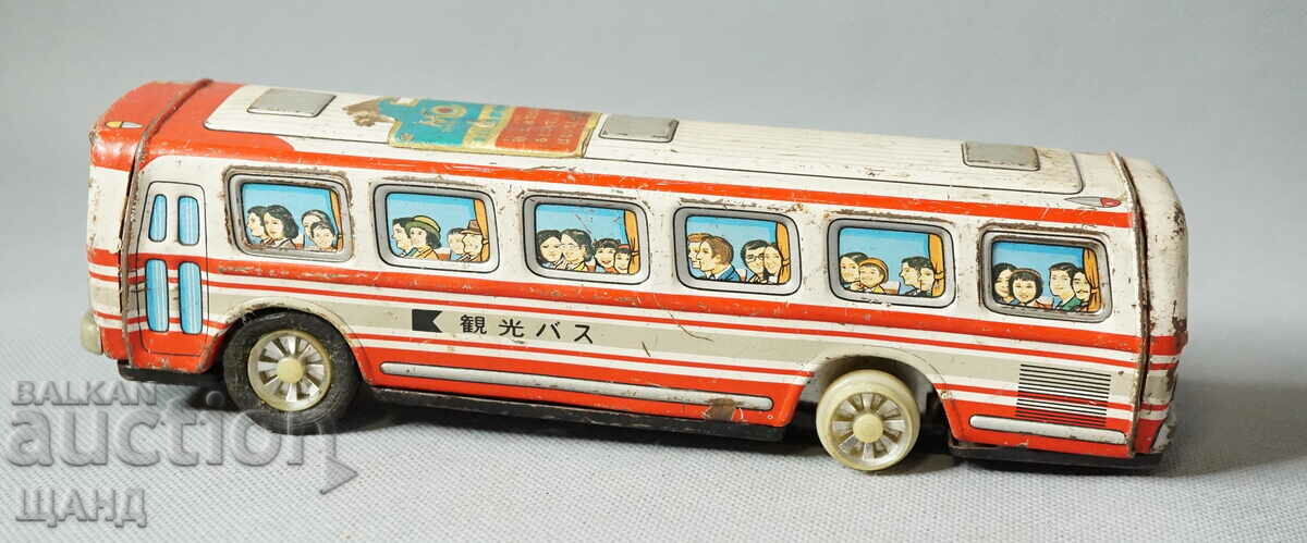 Old Japanese metal sheet metal toy bus model