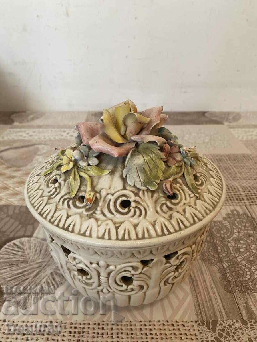 Beautiful Italian porcelain candy box with markings