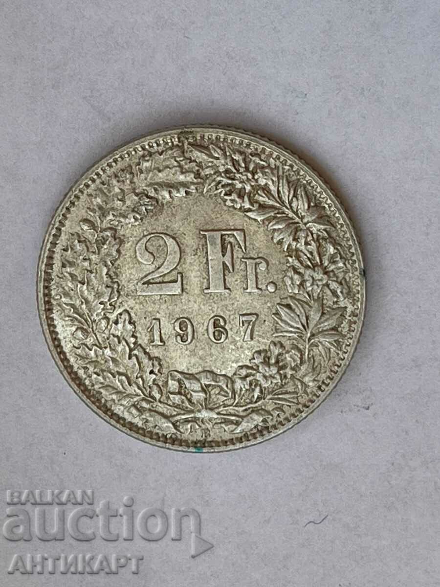 silver coin 2 francs Switzerland 1967 silver