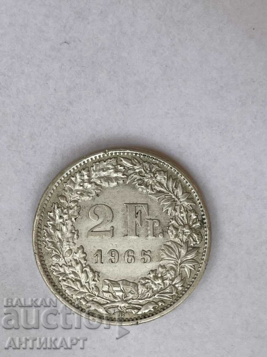 silver coin 2 francs Switzerland 1965 silver