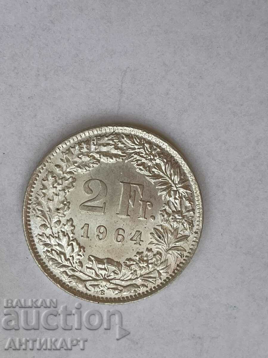 silver coin 2 francs Switzerland 1964 silver