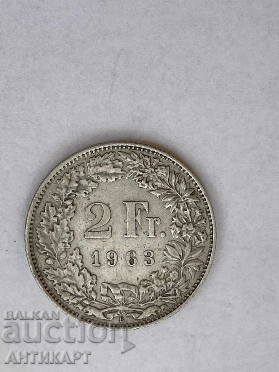 silver coin 2 francs Switzerland 1963 silver