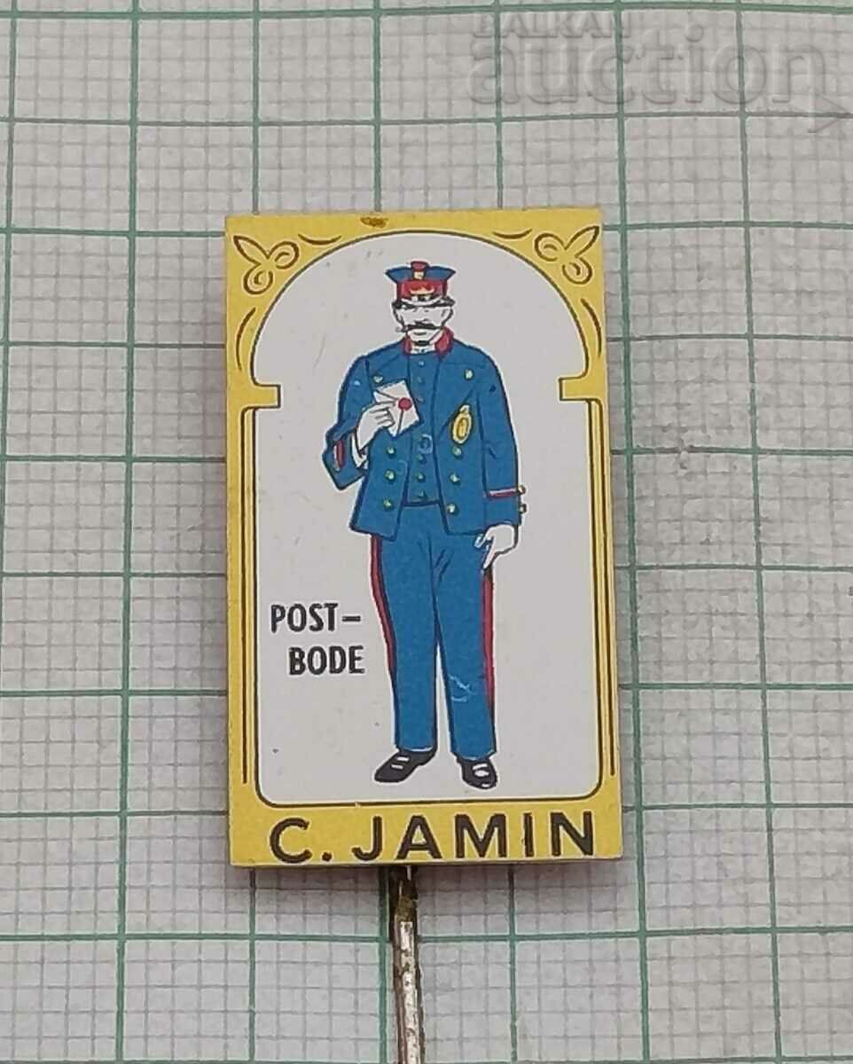 C. JAMIN POSTAL OFFICER ADVERTISING BADGE