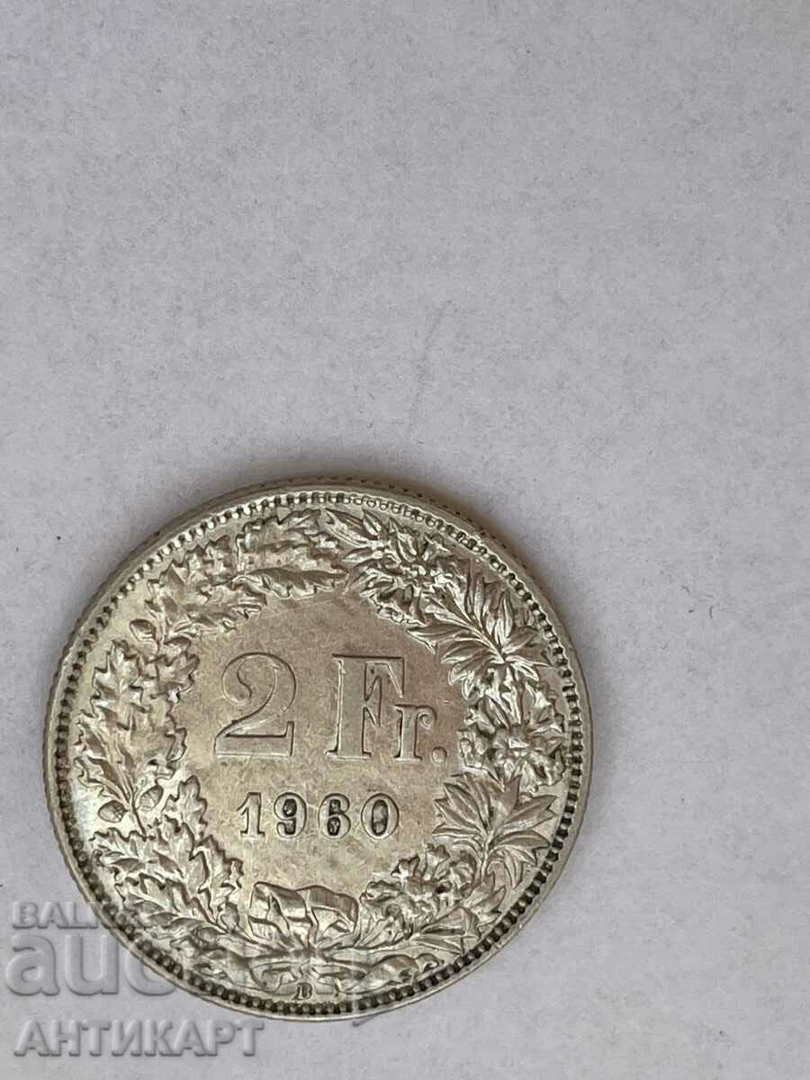 silver coin 2 francs Switzerland 1960 silver