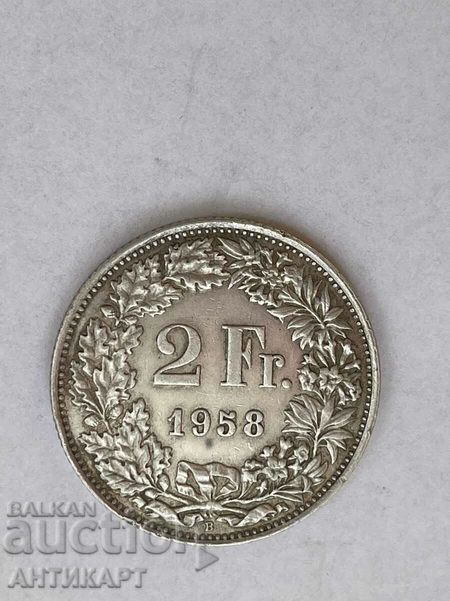 silver coin 2 francs Switzerland 1958 silver