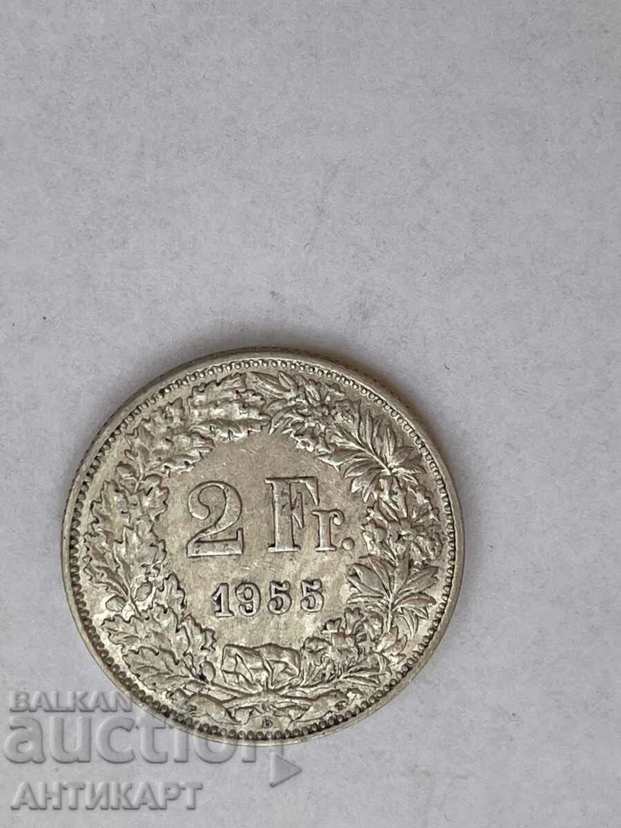 silver coin 2 francs Switzerland 1955 silver