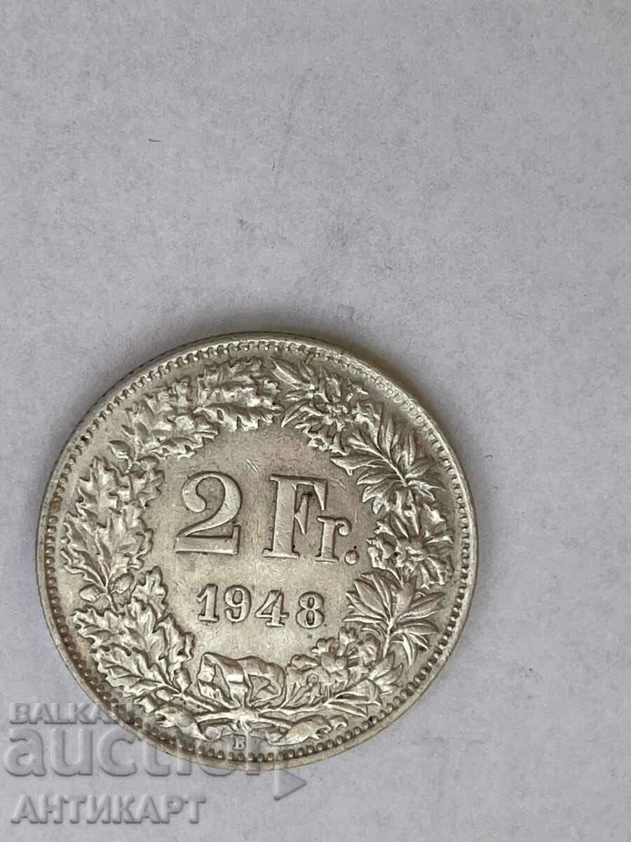 silver coin 2 francs Switzerland 1948 silver