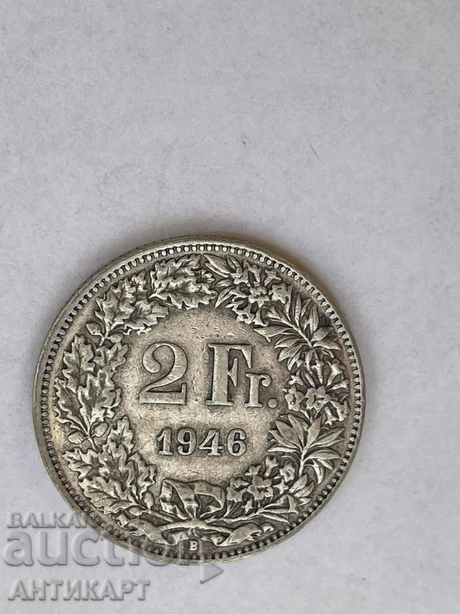 silver coin 2 francs Switzerland 1946 silver