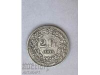 silver coin 2 francs Switzerland 1905 silver