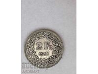 silver coin 2 francs Switzerland 1911 silver