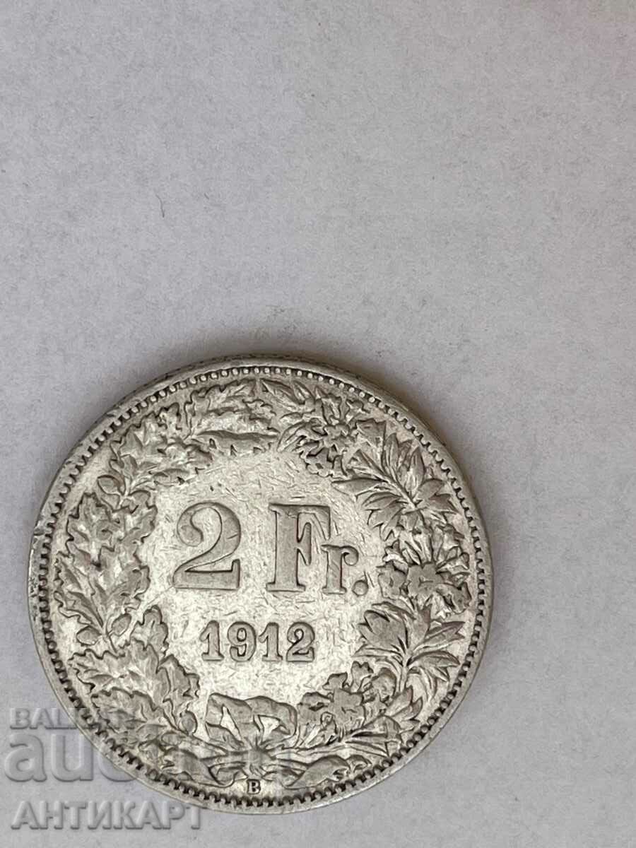 silver coin 2 francs Switzerland 1912 silver