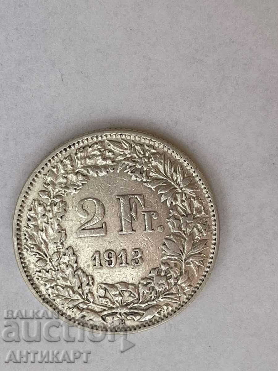 silver coin 2 francs Switzerland 1913 silver