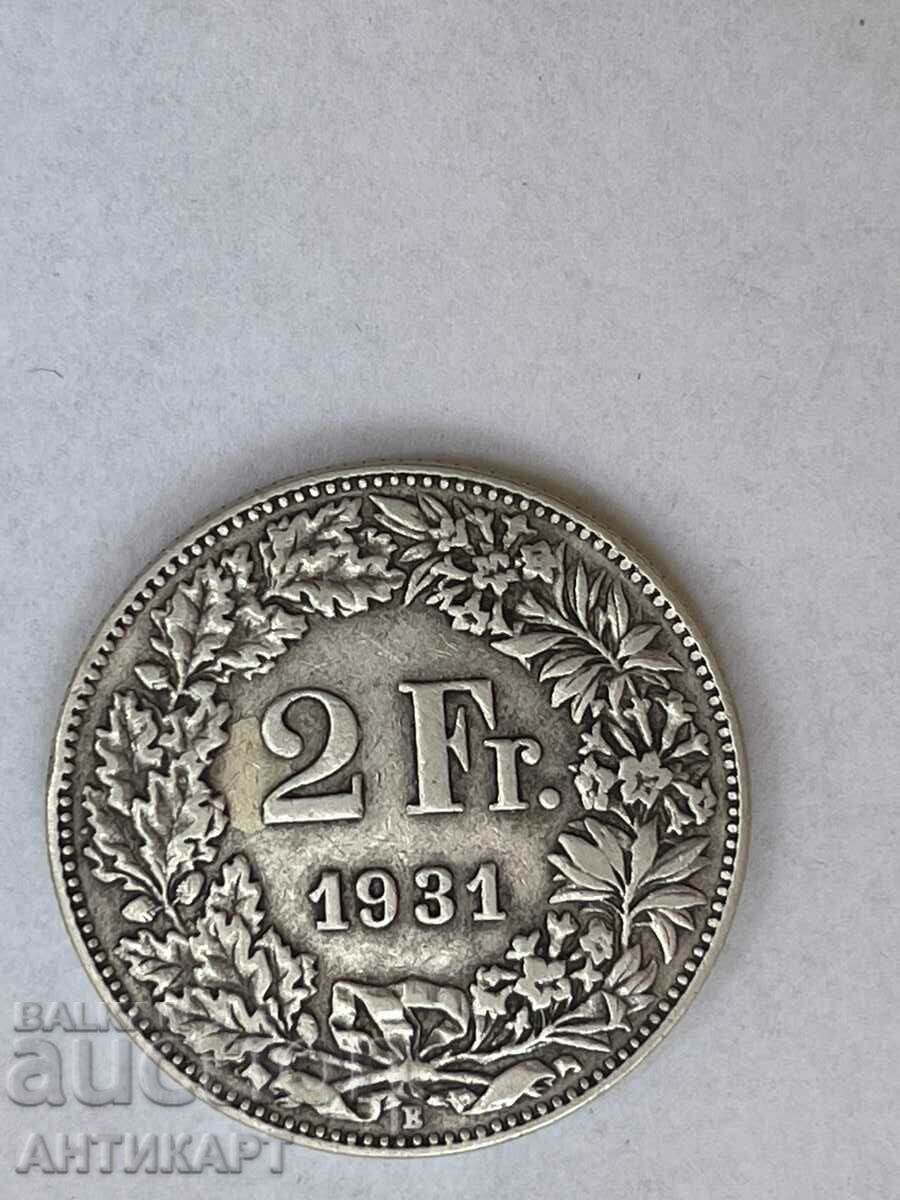 silver coin 2 francs Switzerland 1931 silver