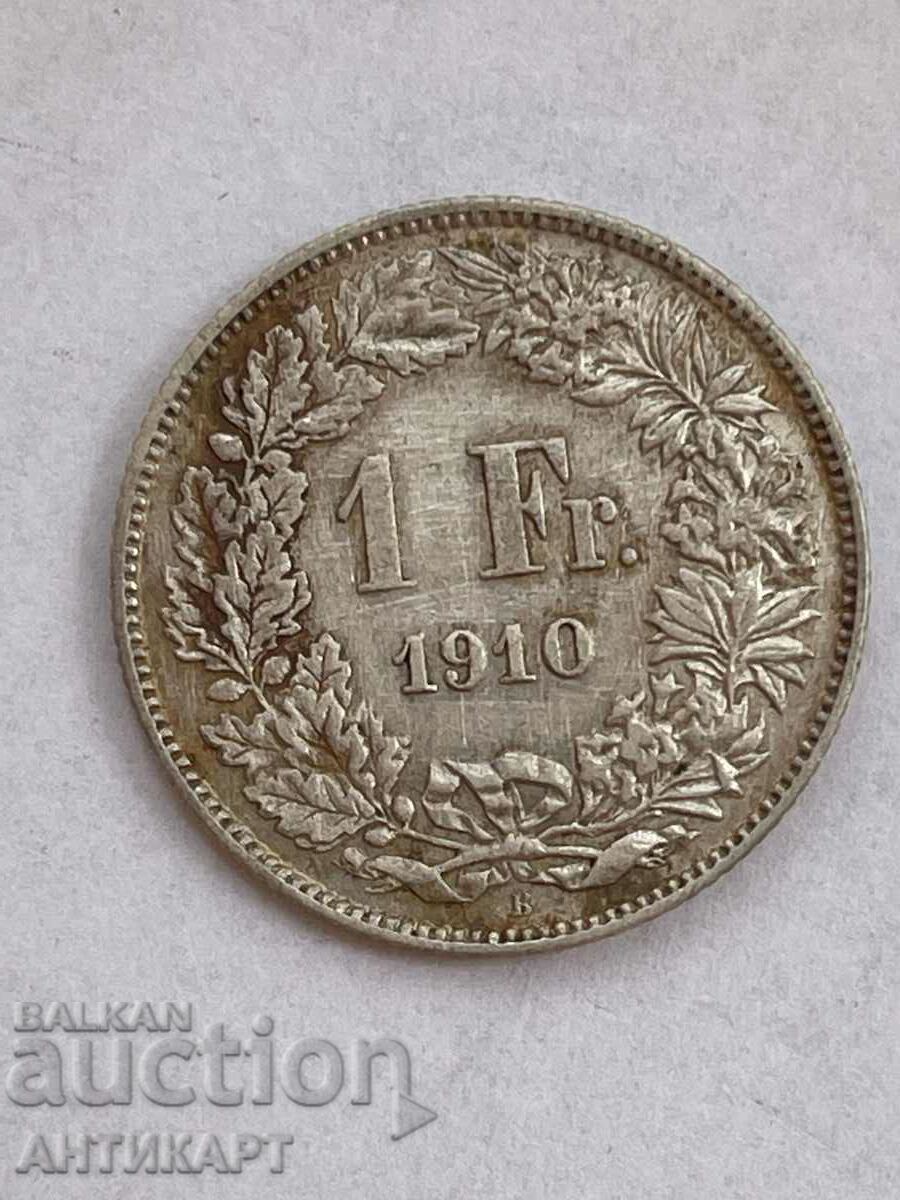 silver coin 1 franc silver Switzerland 1910