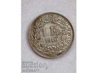 silver coin 1 franc silver Switzerland 1910