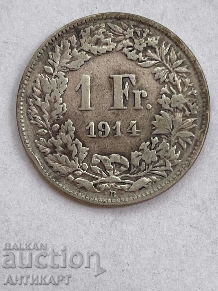 silver coin 1 franc silver Switzerland 1914