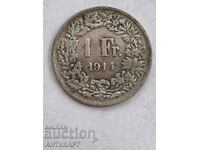 silver coin 1 franc silver Switzerland 1914