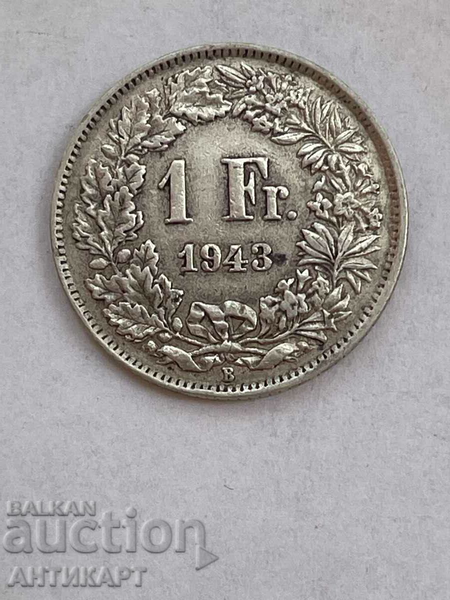 monedă de argint 1 franc de argint Elveția 1943