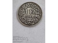 silver coin 1 franc silver Switzerland 1944