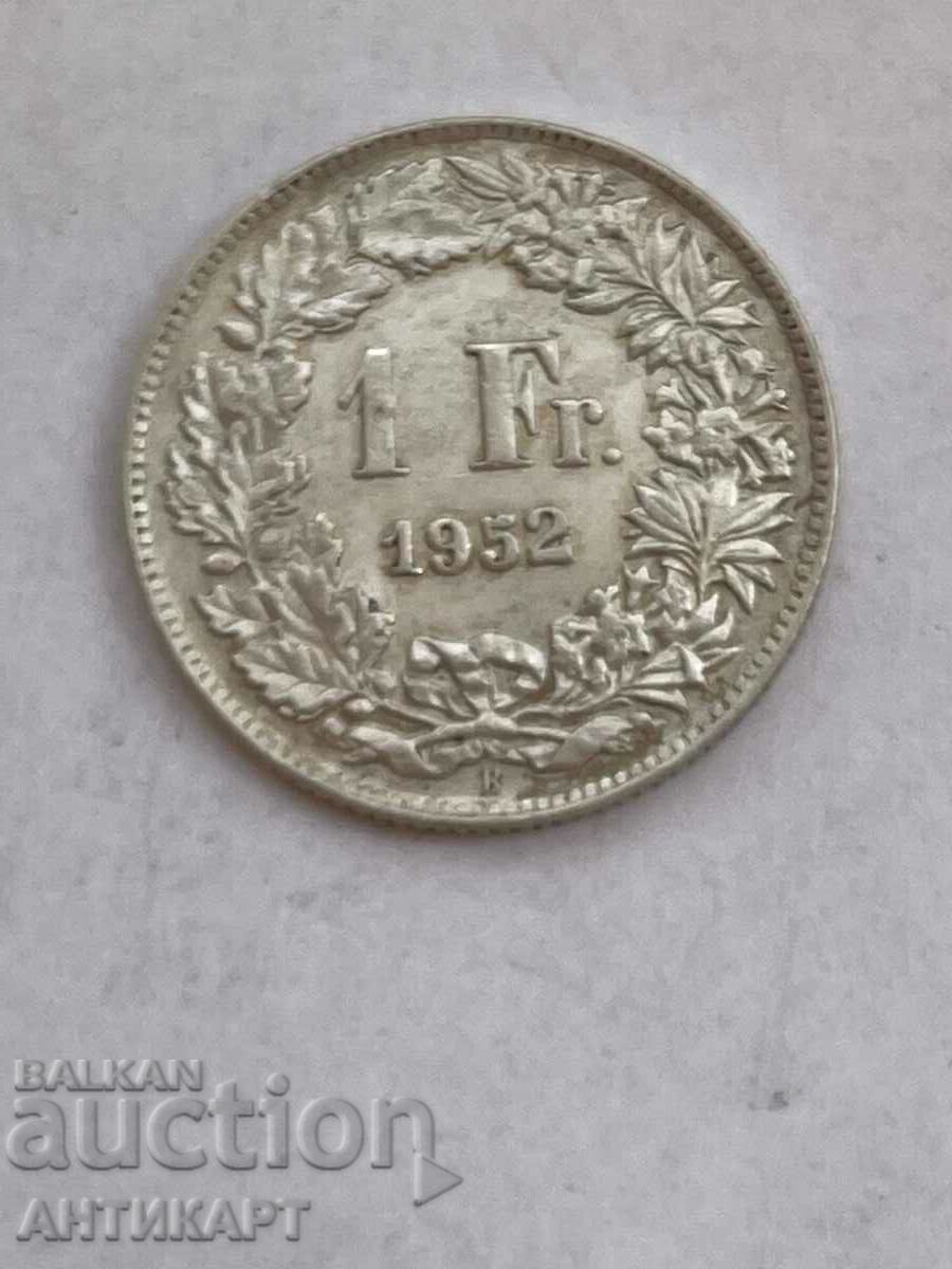 silver coin 1 franc silver Switzerland 1952