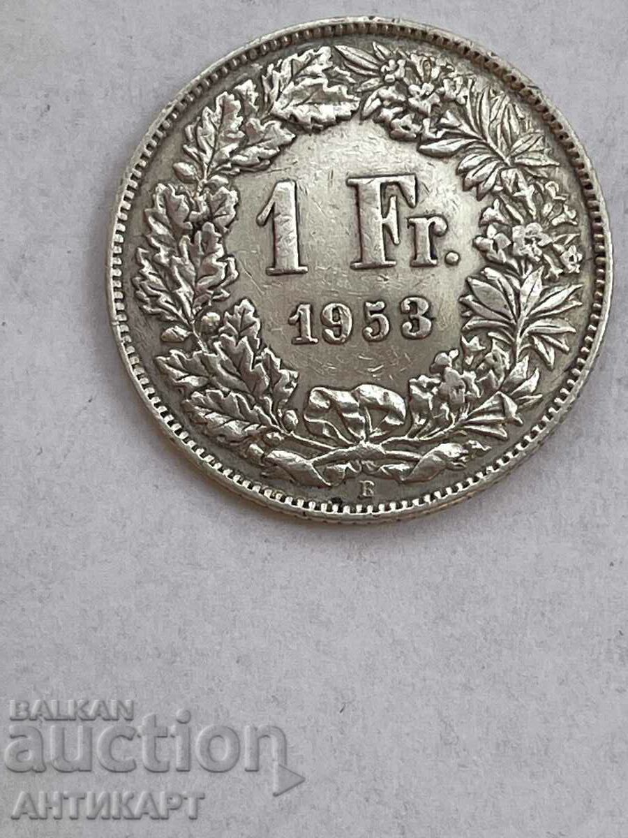 silver coin 1 franc silver Switzerland 1953