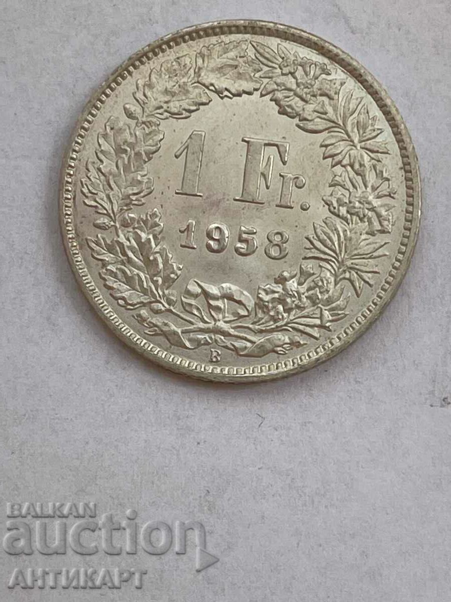 silver coin 1 franc silver Switzerland 1958