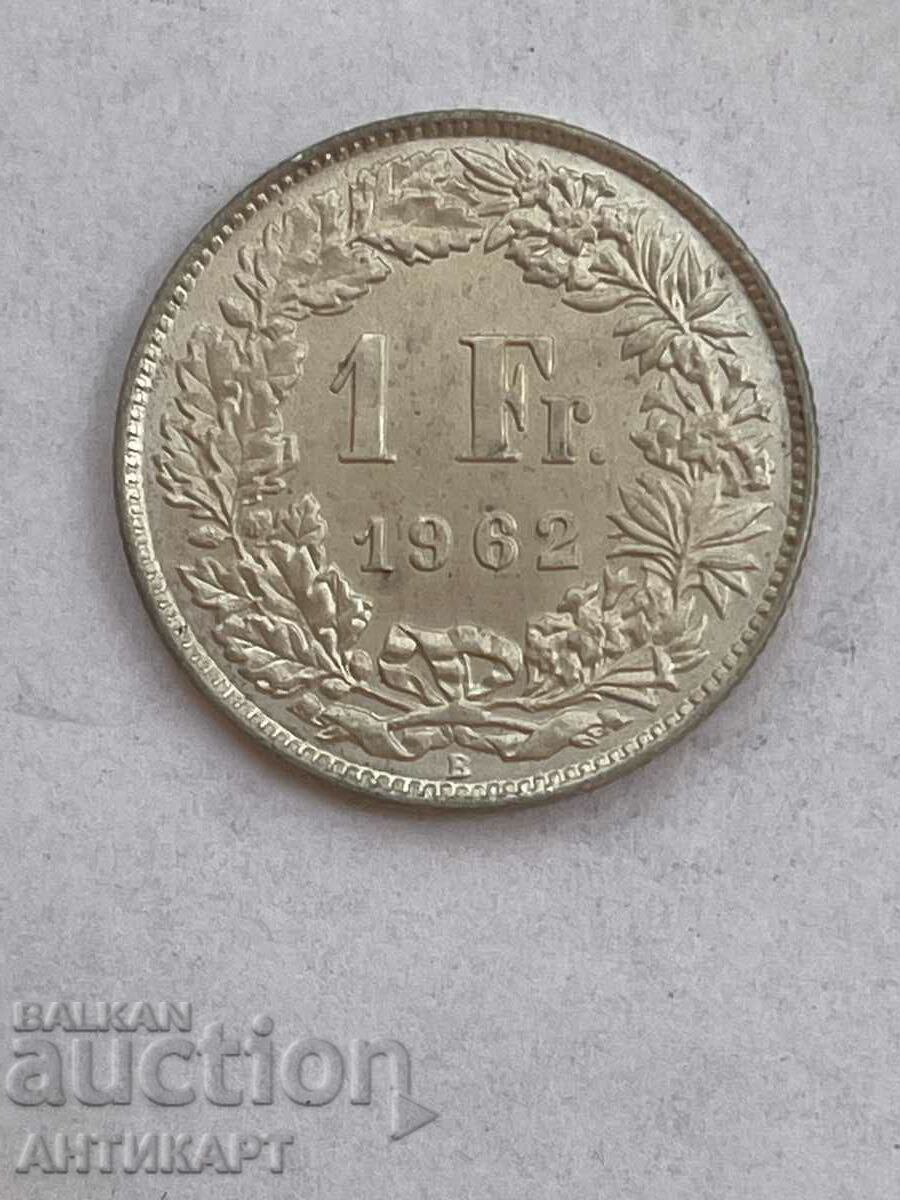 monedă de argint 1 franc argint Elveția 1962