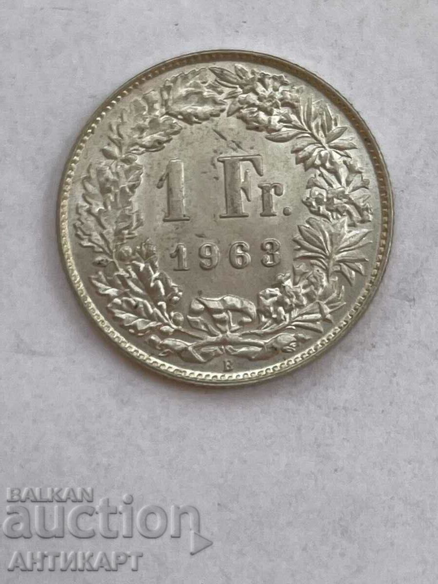 silver coin 1 franc silver Switzerland 1963