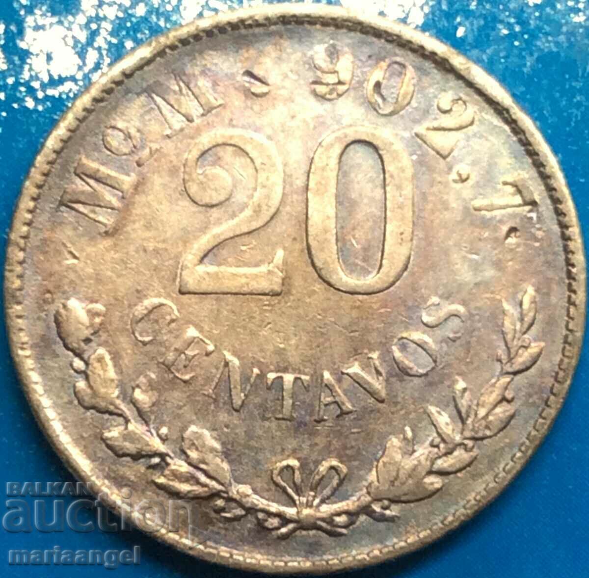 Mexic 20 centavos 1904 monet 258.000 buc. argint