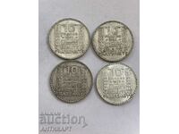 4 silver coins 10 francs France 1930,1932,1939