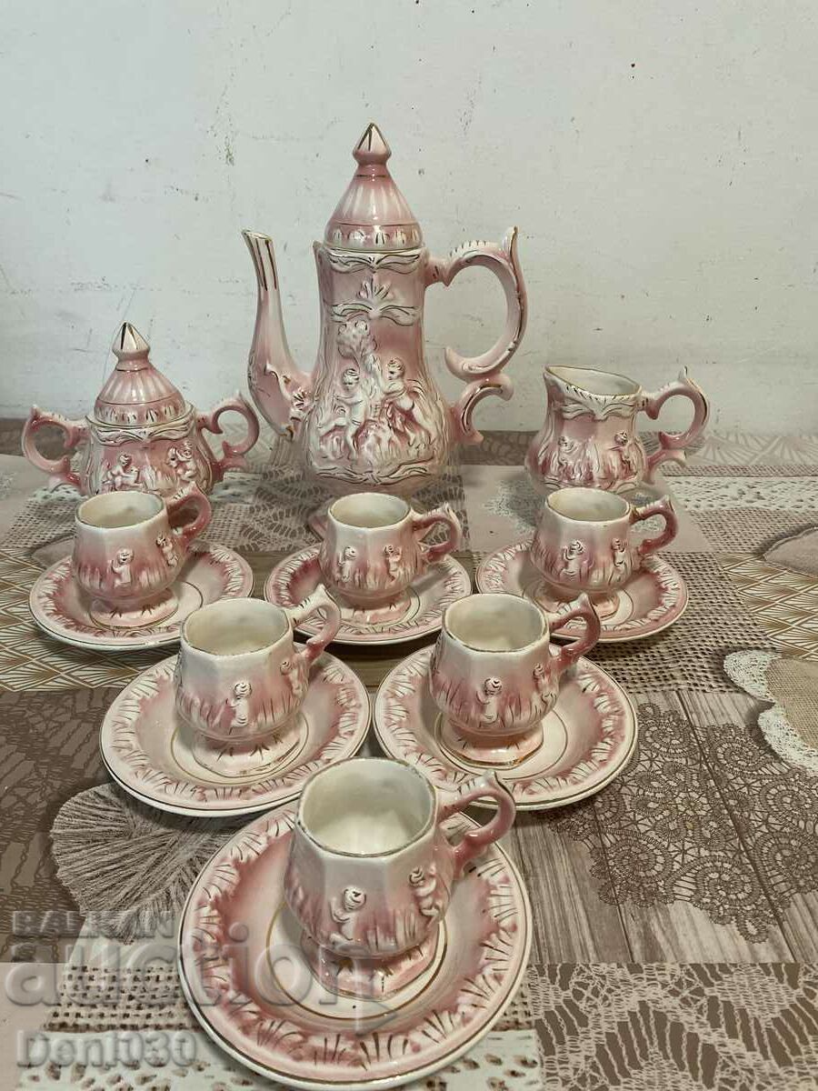 Unique embossed porcelain coffee service with markings