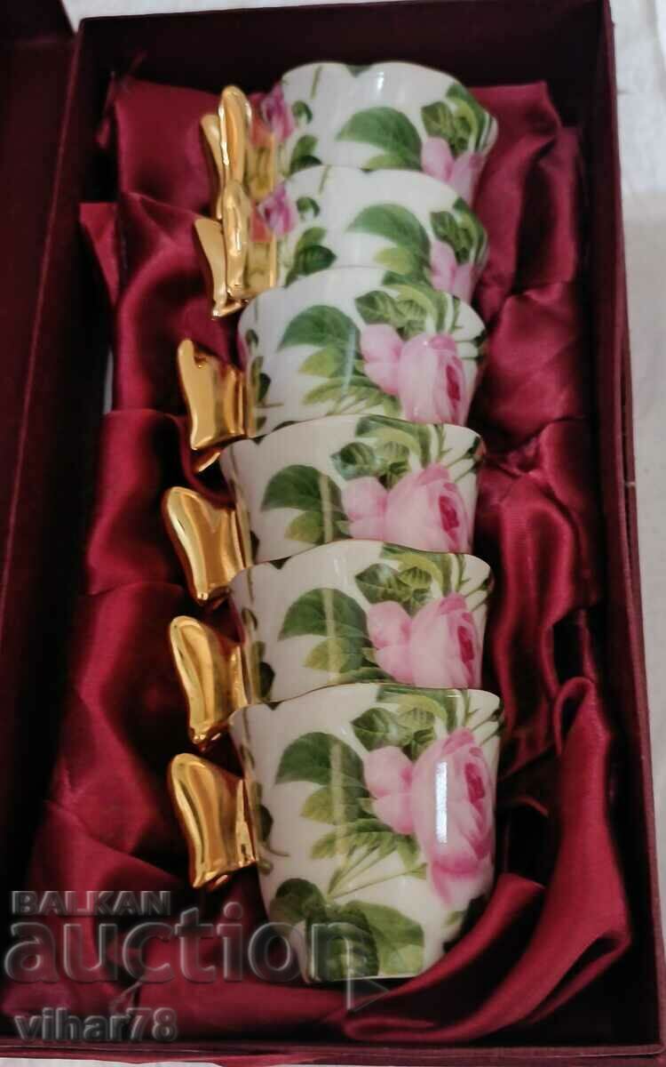 cești de porțelan 6 buc - 6 farfurii - serviciu cafea - 6 cești de porțelan 6 buc - 6 farfurii - serviciu cafea - 6