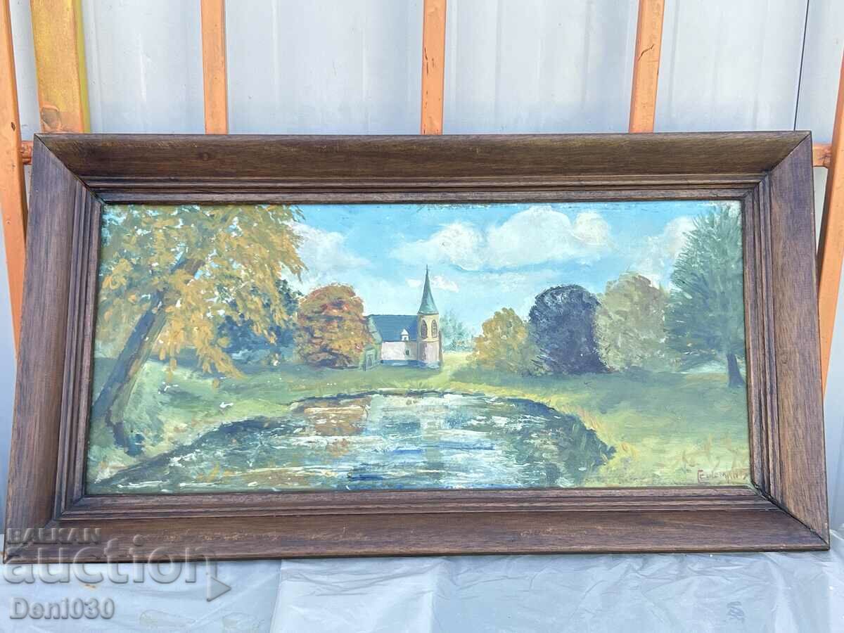 Old original oil on wood painting