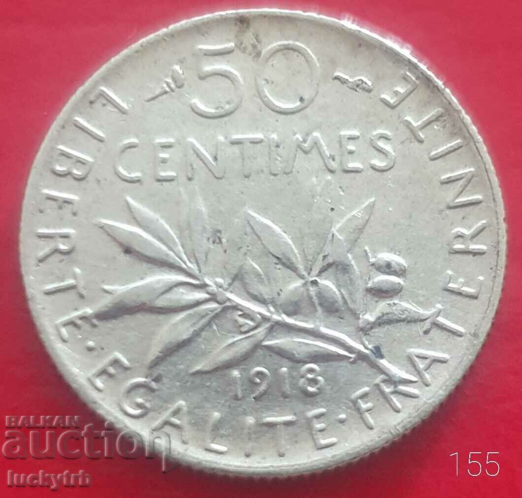 50 centimes 1918 - France - Silver