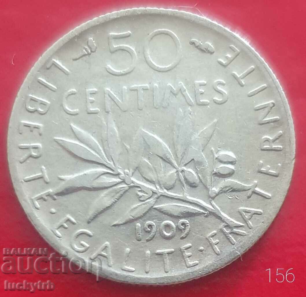 50 centimes 1909 - Γαλλία - Ασημένιο