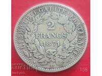 2 francs 1871 "K" - France - Silver - Uncleaned