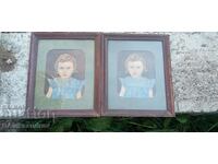 Lot of two painted portraits signed