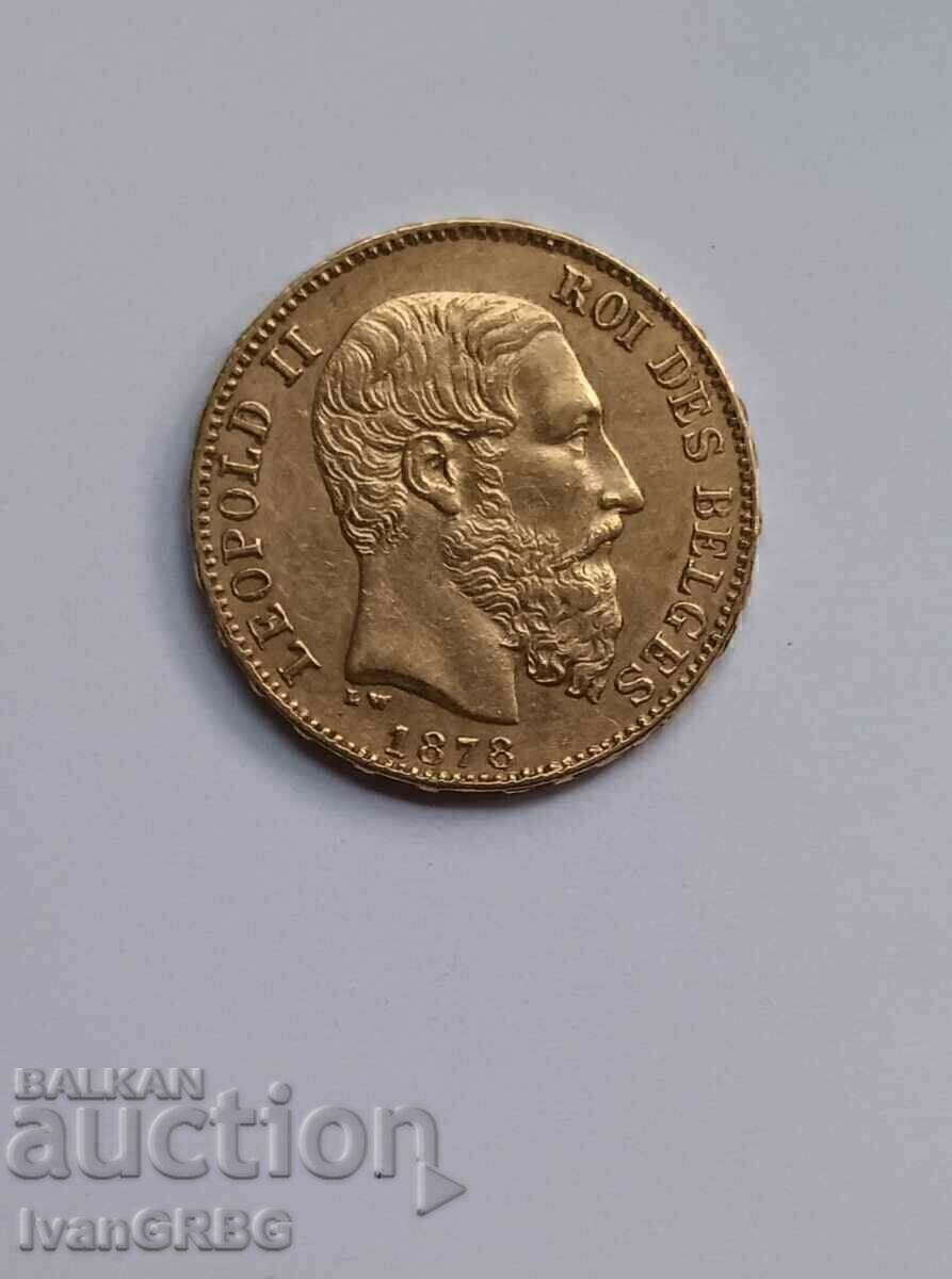Delivery of 20 Francs Belgium 1878 King Leopold II Gold Coin Delivery of 20 Francs Belgium 1878 King Leopold II Gold Coin