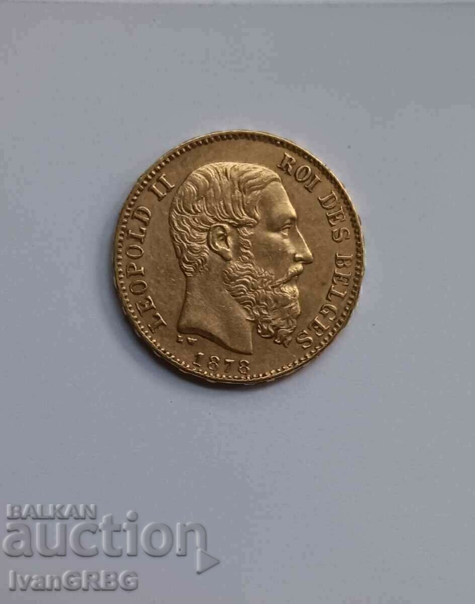 20 Francs Belgium 1878 King Leopold II Gold Coin - 5 20 Francs Belgium 1878 King Leopold II Gold Coin - 5