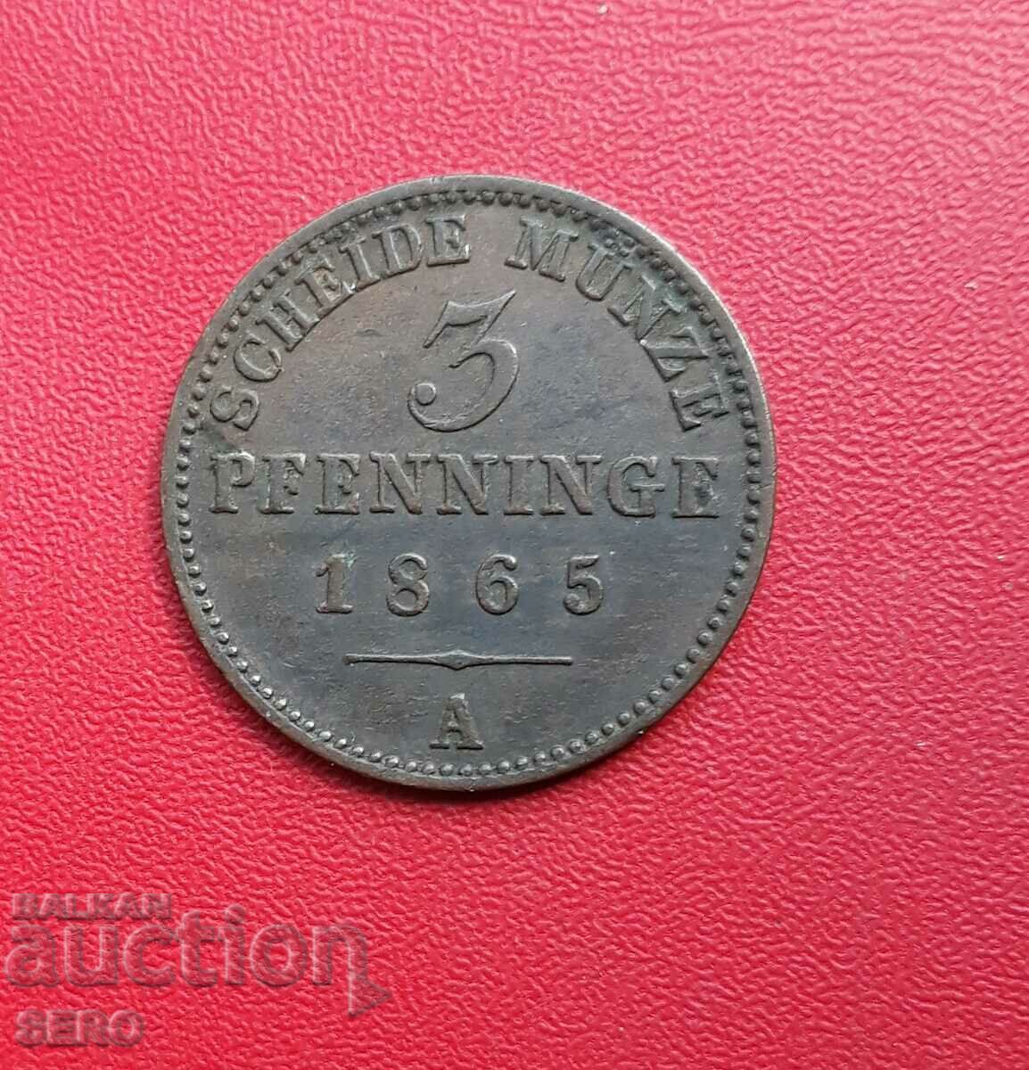 Germany-Prussia-3 pfennig 1865 A-Berlin-many, nicely preserved