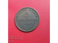 Germany-Prussia-3 pfennig 1865 A-Berlin-many, nicely preserved