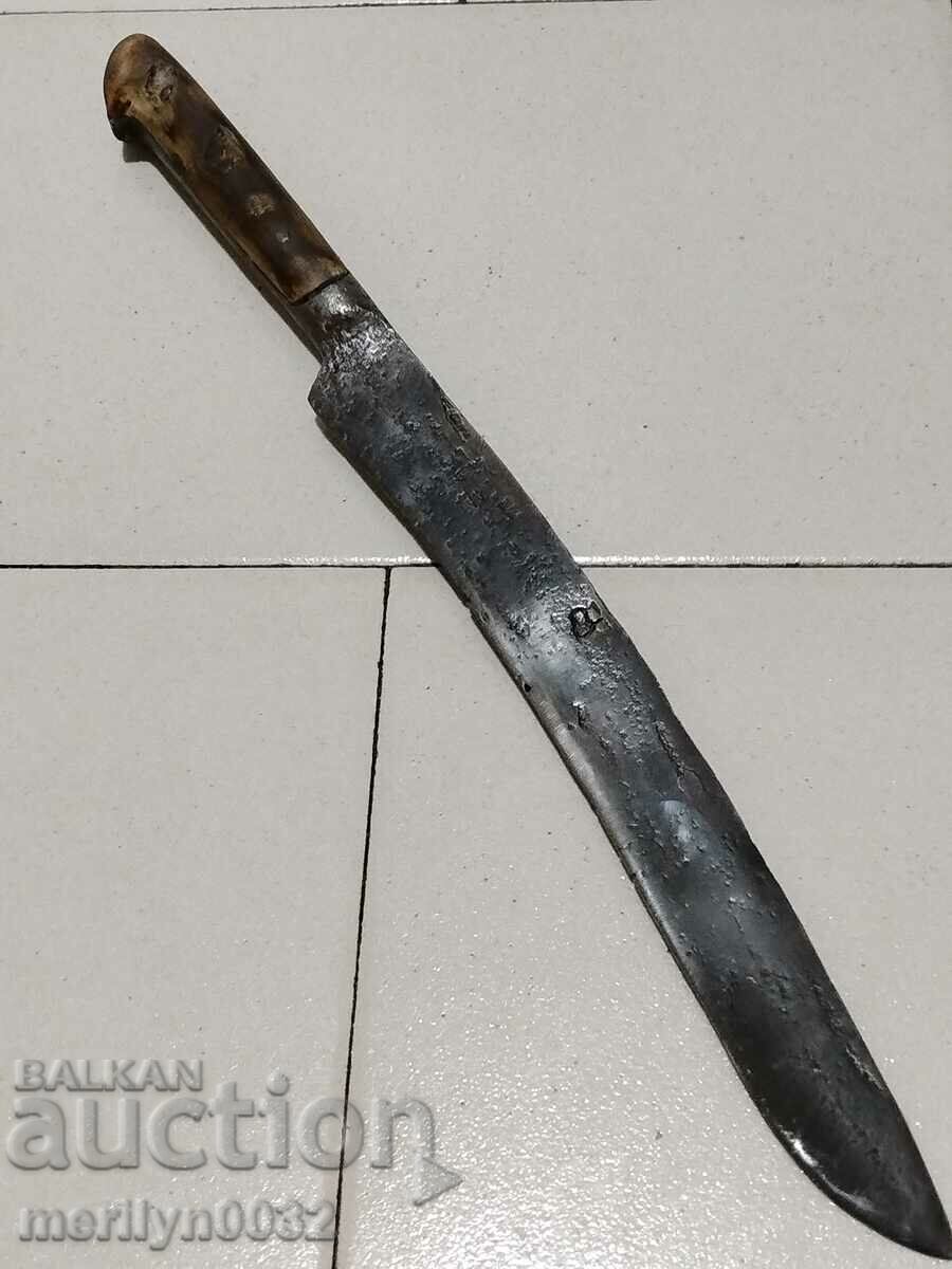 Forged karakulak shepherd's knife with a sharpened buffalo horn blade