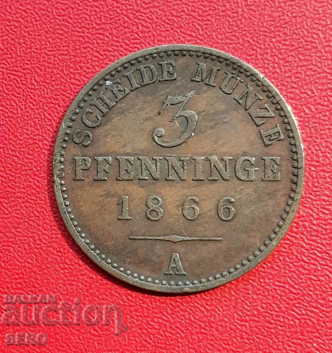 Germany-Prussia-3 pfennig 1866 A-Berlin-many, well preserved