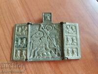 Old, pocket, bronze icon, triptych, St. George